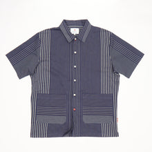 Load image into Gallery viewer, Camp 07 Irregular Stripe Navy Short Sleeve Cotton Poplin Bowling Shirt