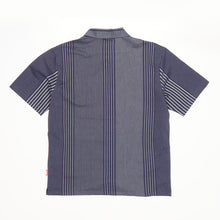 Load image into Gallery viewer, Camp 07 Irregular Stripe Navy Short Sleeve Cotton Poplin Bowling Shirt