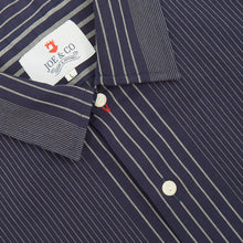 Load image into Gallery viewer, Camp 07 Irregular Stripe Navy Short Sleeve Cotton Poplin Bowling Shirt