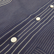 Load image into Gallery viewer, Camp 07 Irregular Stripe Navy Short Sleeve Cotton Poplin Bowling Shirt