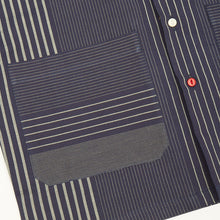 Load image into Gallery viewer, Camp 07 Irregular Stripe Navy Short Sleeve Cotton Poplin Bowling Shirt