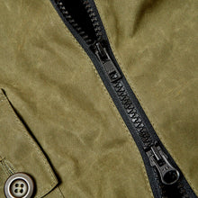 Load image into Gallery viewer, ASYEMMETRIC 2 OLIVE & BISCUIT DRY WAX COAT