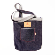 Load image into Gallery viewer, Tote 2 British woven 14.5 oz White Selvedge Denim Tote Bag