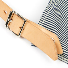 Load image into Gallery viewer, Jack 02 Navy Yarn Dyed Railroad Stripe Cotton & British Leather Apron