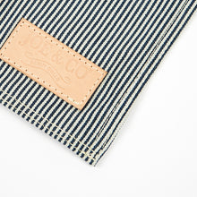 Load image into Gallery viewer, Jack 02 Navy Yarn Dyed Railroad Stripe Cotton & British Leather Apron
