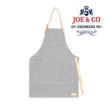 Load image into Gallery viewer, Jack 02 Navy Yarn Dyed Railroad Stripe Cotton & British Leather Apron