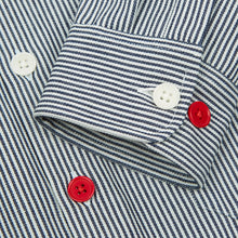 Load image into Gallery viewer, Chadwick 02 navy cotton railroad stripe potters over shirts