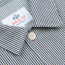 Load image into Gallery viewer, Chadwick 02 navy cotton railroad stripe potters over shirts