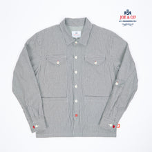 Load image into Gallery viewer, Chadwick 02 navy cotton railroad stripe potters over shirts