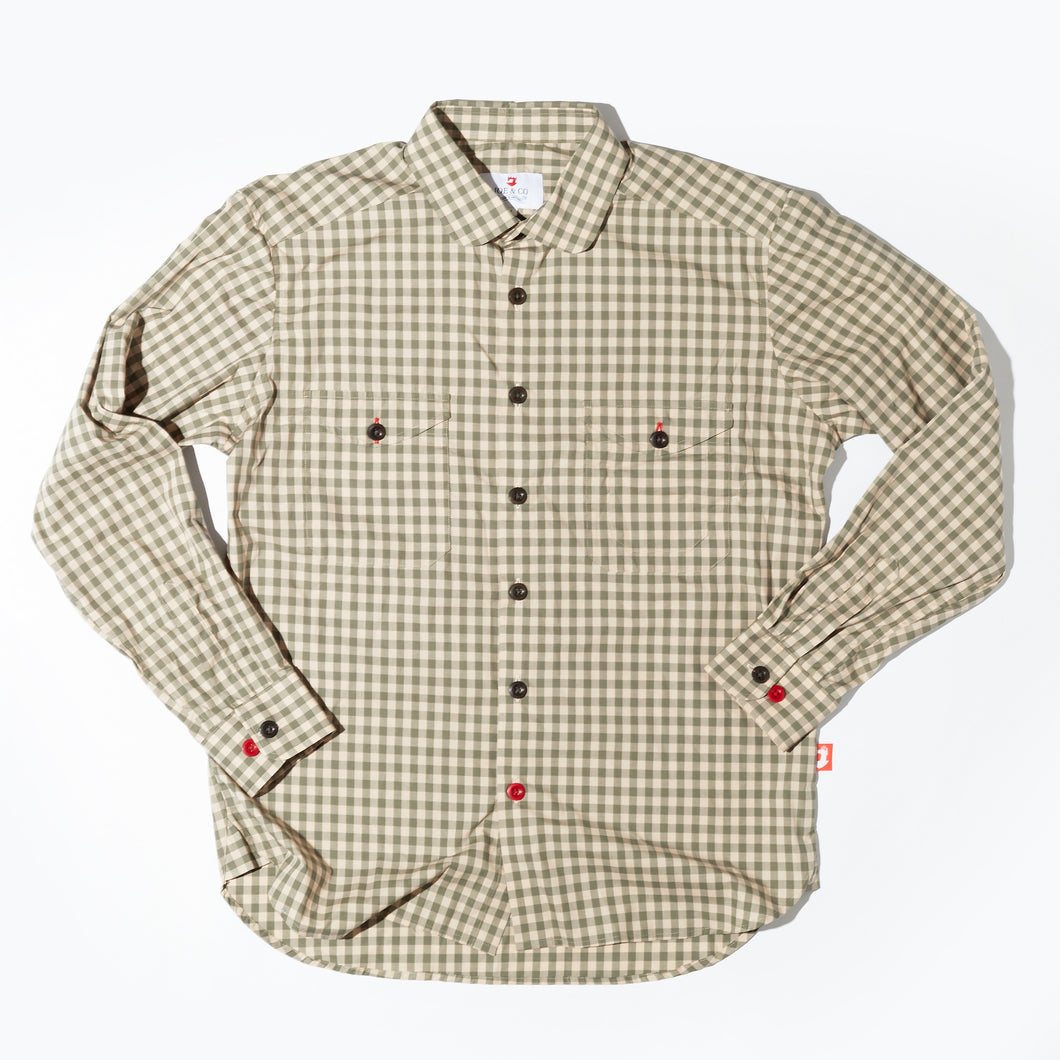 Albert 2 Sage Green & Putty Gingham Ghost Check Penny Round Shirt