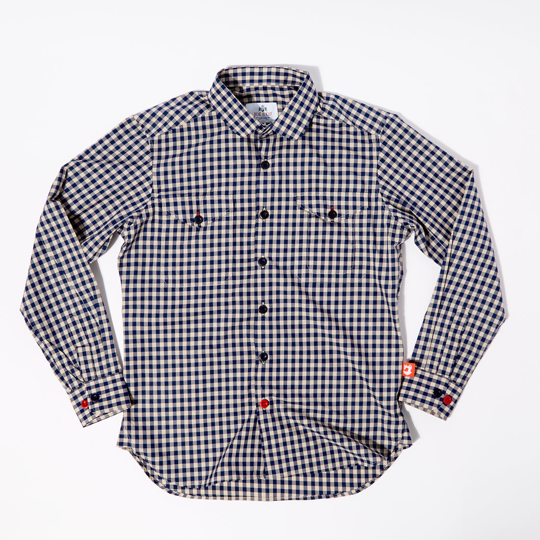 Albert 2 Navy & Putty Gingham Ghost Check Penny Round Shirt