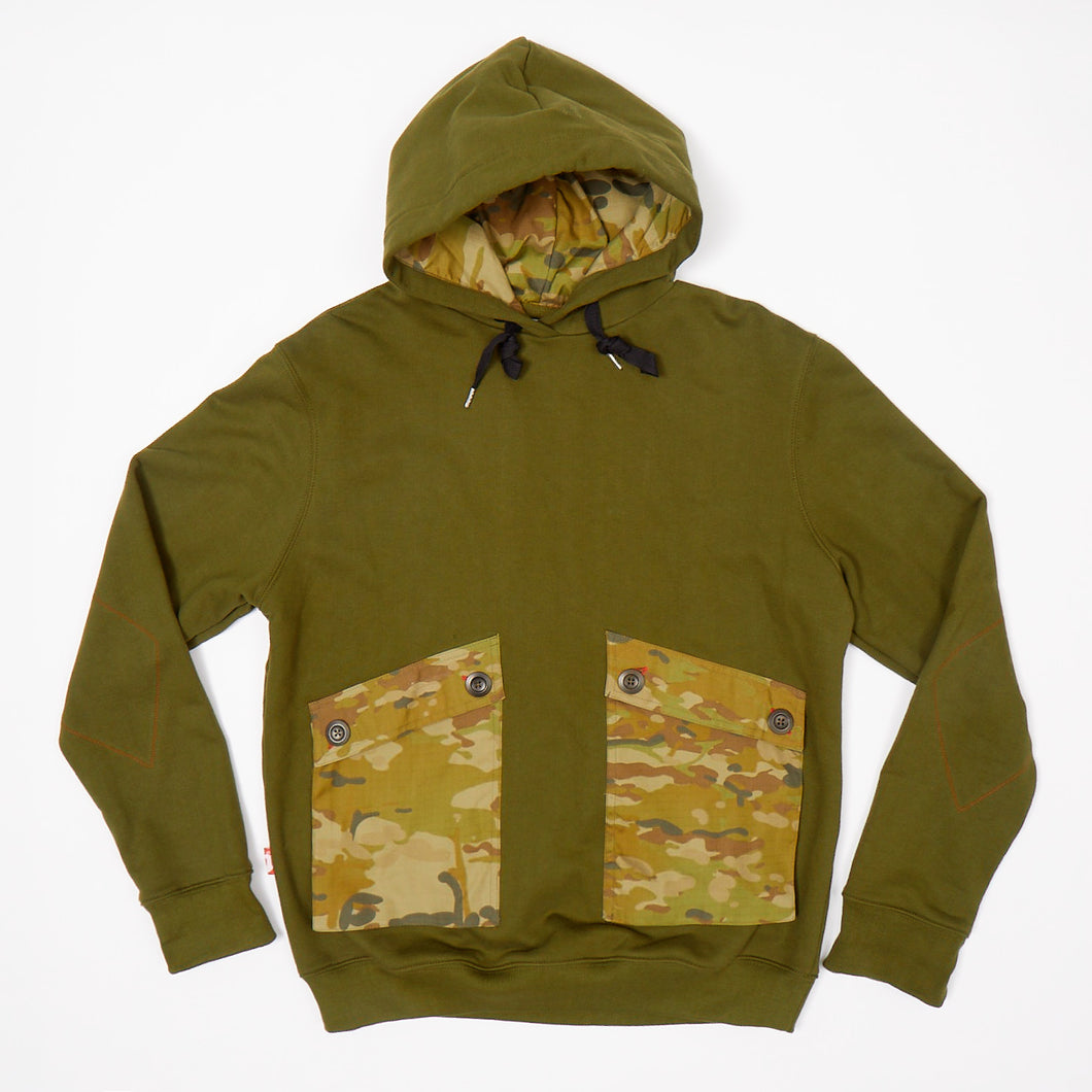Holt 06 Jungle Green And Camo Knitted Loopback Hooded Sweatshirt