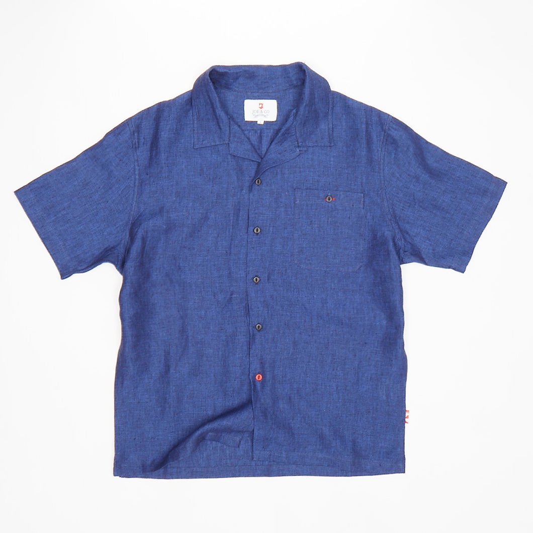 Beswick 01 Denim Blue Linen Bowling Shirt