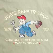 Load image into Gallery viewer, Joe&#39;s Repairs 1 Embroidered Garage Short Sleeve Sage Cotton Poplin Shirt
