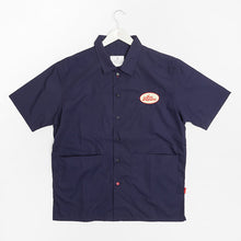 Load image into Gallery viewer, Joe&#39;s Repairs 2 Embroidered Garage Short Sleeve Navy Cotton Poplin Shirt
