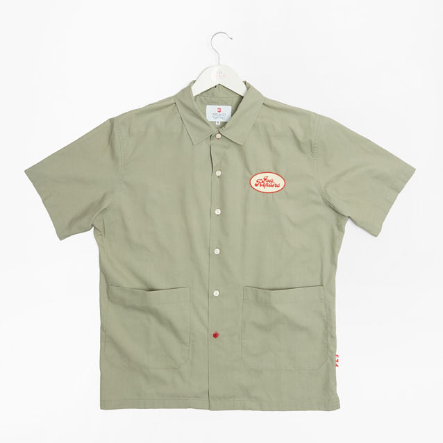 Joe's Repairs 1 Embroidered Garage Short Sleeve Sage Cotton Poplin Shirt