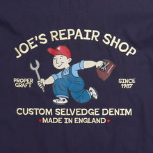 Load image into Gallery viewer, Joe&#39;s Repairs 2 Embroidered Garage Short Sleeve Navy Cotton Poplin Shirt
