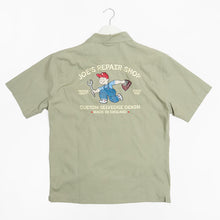 Load image into Gallery viewer, Joe&#39;s Repairs 1 Embroidered Garage Short Sleeve Sage Cotton Poplin Shirt
