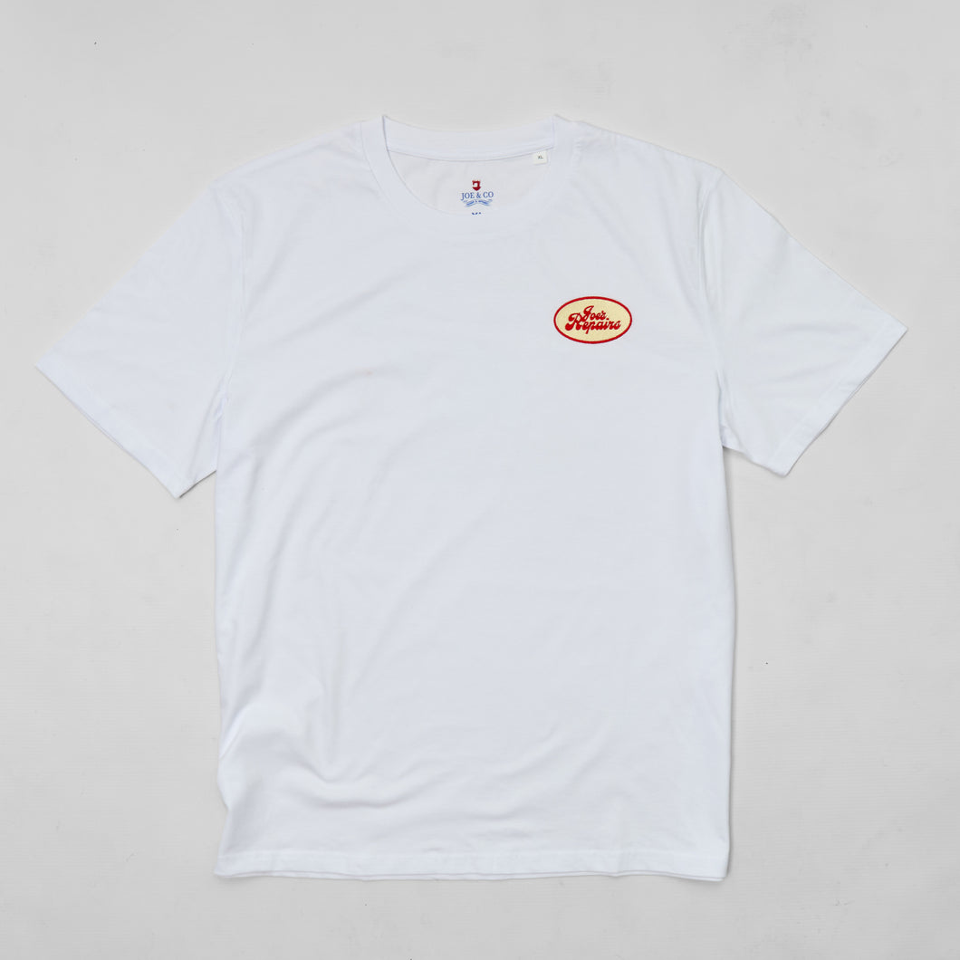 Joe's Repairs Embroidered and DTF print Organic Tshirt