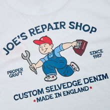 Load image into Gallery viewer, Joe&#39;s Repairs Embroidered and DTF print Organic Tshirt

