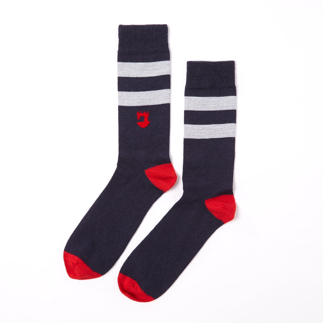 British Made Navy & White Stripe Wool Socks