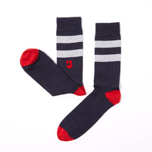Load image into Gallery viewer, British Made Navy &amp; White Stripe Wool Socks
