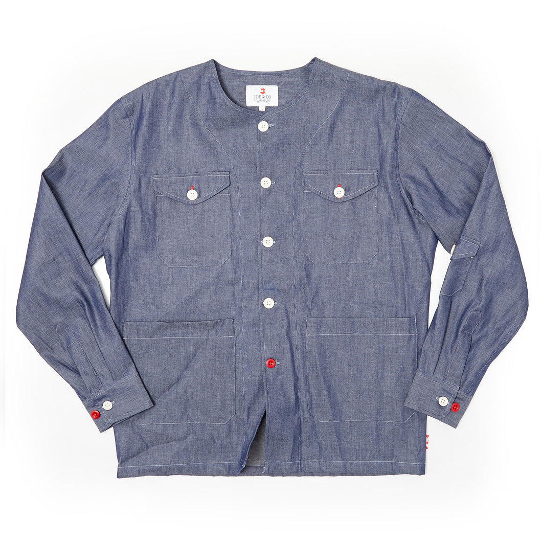 Baines 08 Denim Blue Chambray Cotton Over Shirt