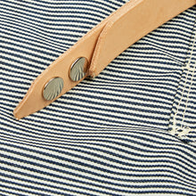 Load image into Gallery viewer, Jack 02 Navy Yarn Dyed Railroad Stripe Cotton &amp; British Leather Apron
