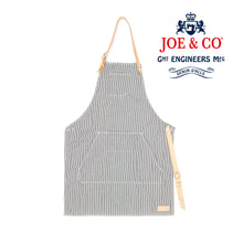 Load image into Gallery viewer, Jack 02 Navy Yarn Dyed Railroad Stripe Cotton &amp; British Leather Apron
