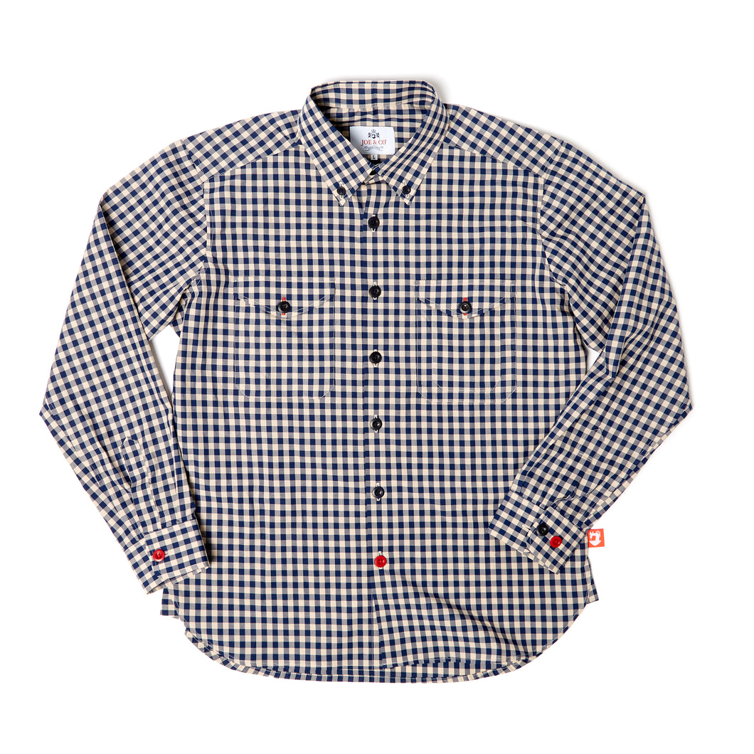 Victor 1 Navy and putty gingham ghost check button down shirt