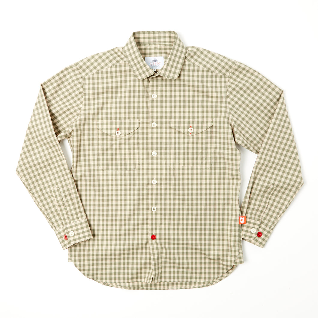 Albert 1 Sage Green & Putty Gingham Ghost Check Penny Round Shirt