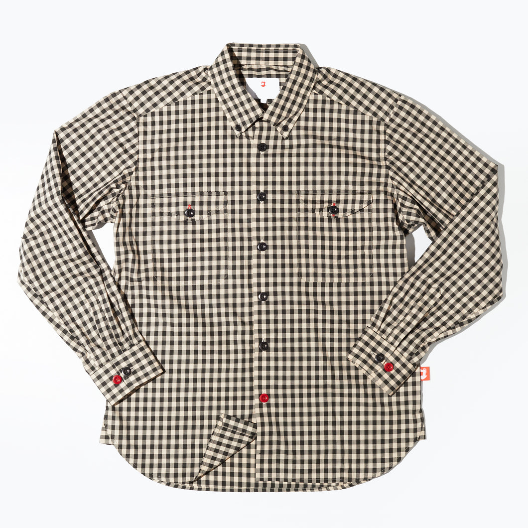 Victor 3 Black and Putty Gingham Ghost Check Button Down Shirt